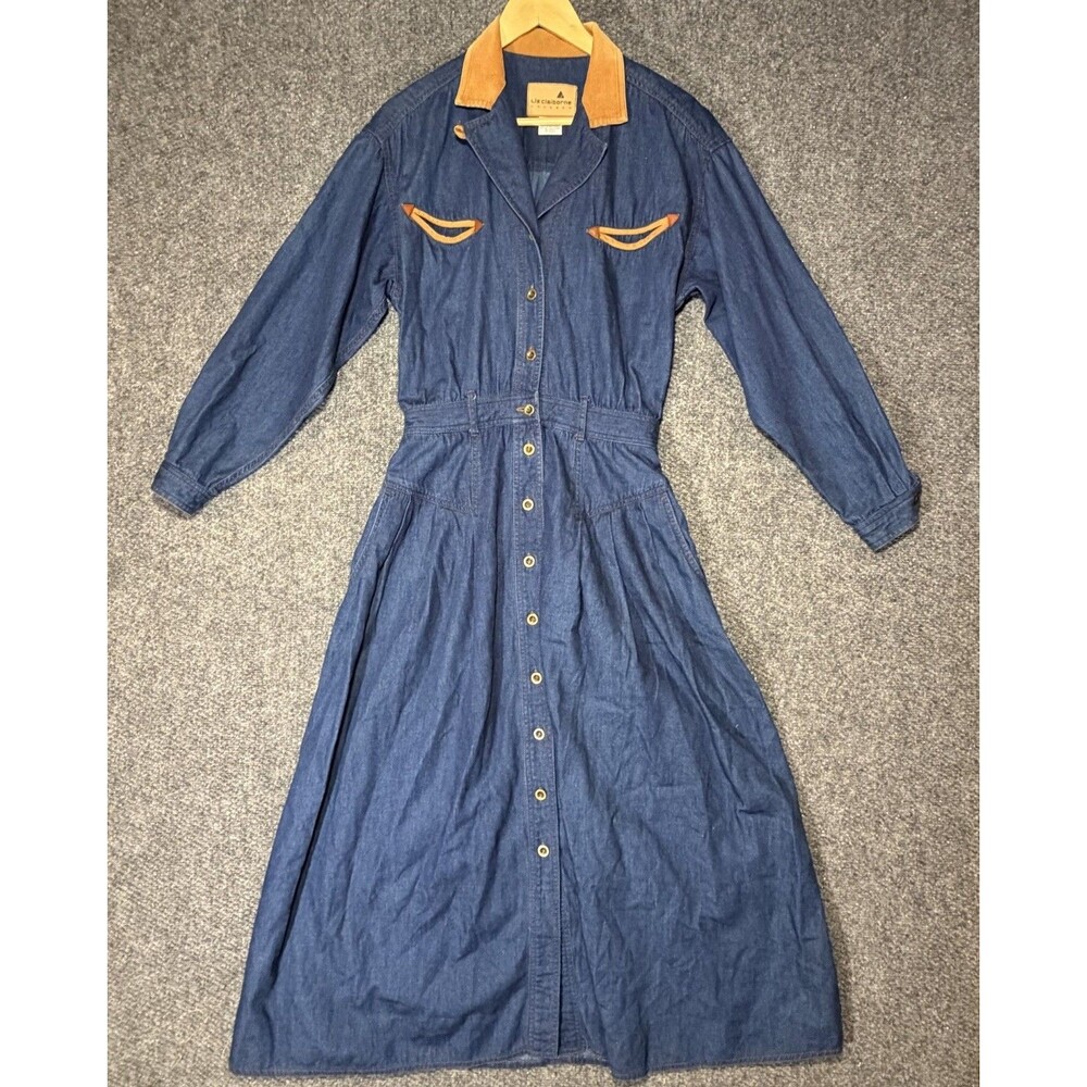 VTG Western Denim Dress Liz Claiborne 100% Cotton Maxi Dress Size 6